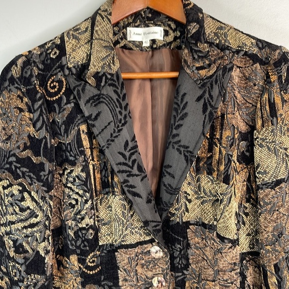 ANNE FONTAINE Tapestry Corset Back Blazer Jacket Floral Black Brown Velvet 42 10 - Picture 4 of 16